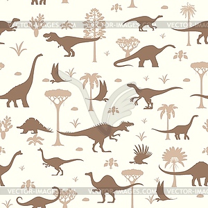 Prehistoric dinosaur silhouettes seamless pattern - vector clip art