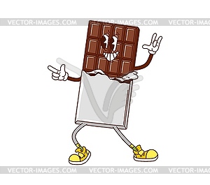 Chocolate funny groovy hippie dessert character - vector clip art