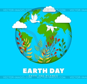 Earth day paper cut banner featuring planet - royalty-free vector clipart