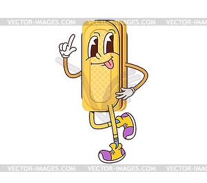 Funny cookie or waffle cartoon groovy character - vector clipart / vector image