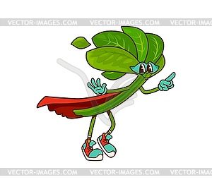 Cartoon groovy spinach retro superhero character - vector clip art
