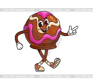 Groovy chocolate candy ball sweet retro character - vector image