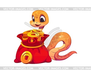 2025 Chinese Lunar Year snake cartoon in red bag - vector image