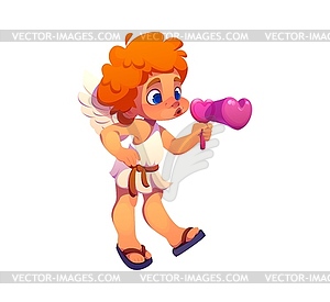 Cartoon valentine cherub and angel blowing bubbles - vector clipart