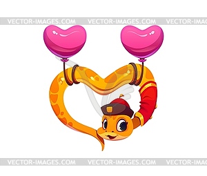 Valentine day cartoon snake shaped like heart - vector clipart