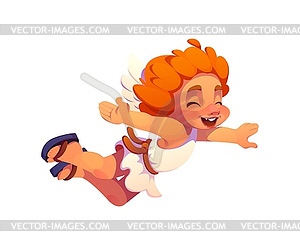 Cartoon cute cherub flying with arms outstretched - vector image