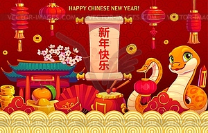 Chinese new year of snake banner with Asian symbol - vector image