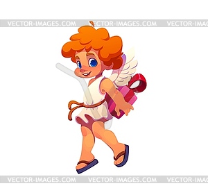 Cartoon valentine angel character with gift box - vector image