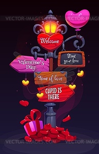 Love signage, cartoon Valentine day sign board - vector clipart