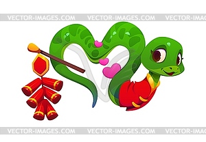 Chinese lunar new year snake holding firecrackers - vector clip art