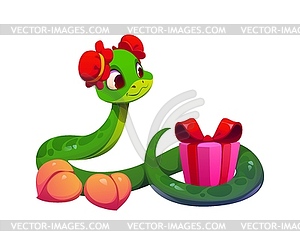Chinese lunar new year snake with pink gift box - vector image
