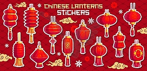 Asian Chinatown lamps cartoon stickers pack - vector image