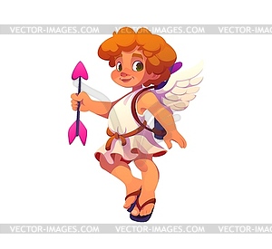 Cartoon valentine cherub holding pink arrow - stock vector clipart