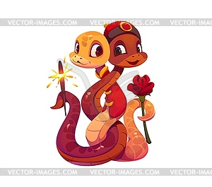 Cartoon Asian snake characters with love feelings - vector image