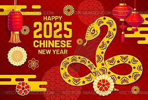 Happy Chinese new lunar snake year papercut banner - vector image