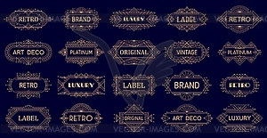 Vintage art deco golden frames and borders set - vector clipart