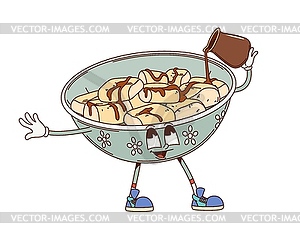 Cartoon retro groovy Japanese warabi mochi dessert - vector clip art