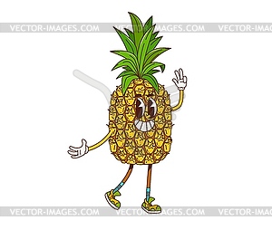 Groovy retro cartoon pineapple fruit character - vector clip art