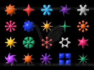 3d y2k brutalism shapes, abstract stars or flowers - vector clip art