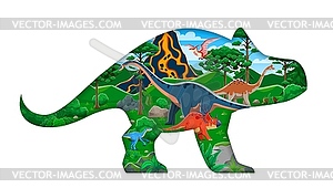 Paper cut dinosaur silhouette with landscape - vector image