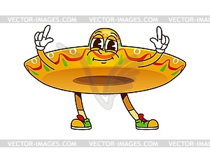 Groovy Mexican sombrero retro cartoon character - vector clip art