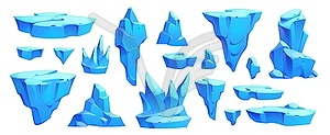 Cartoon ice crystals and frozen arctic iceberg - vector image