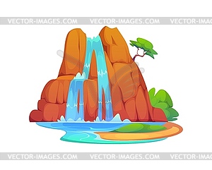 Cartoon jungle forest waterfall, water cascade - vector clipart