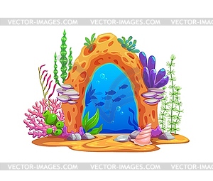 Подводный волшебный игровой портал sea, коралловая арка - цветной векторный клипарт
