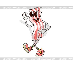 Groovy breakfast bacon cartoon character - vector clip art