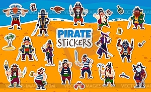 Cartoon pirate and corsair characters stickers set - vector clip art