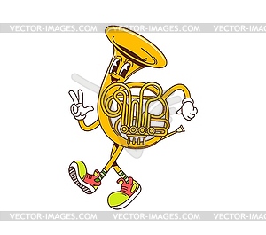 Cartoon french horn groovy musical instrument - royalty-free vector clipart