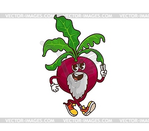 Cartoon groovy beetroot Halloween wizard character - vector clipart