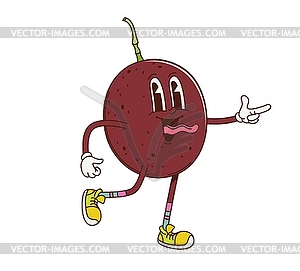 Cartoon retro groovy passion fruit character - vector image