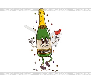 Cartoon groovy sparkling wine bottle character - vector image