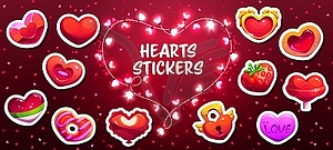 Stickers pack of cartoon game hearts - vector clipart