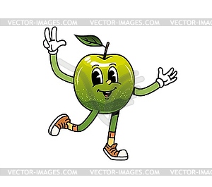 Cartoon groovy apple fruit character, funny emoji - color vector clipart