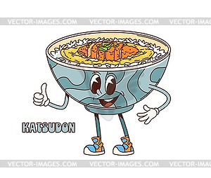 Cartoon retro groovy Katsudon donburi character - vector clipart