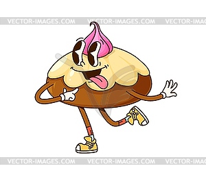 Funny groovy cake dessert cartoon cute character - vector clipart