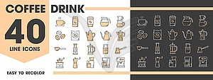 Coffee drink line icons of coffeemakers, moka pot - vector clipart