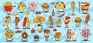 Cartoon retro groovy fast food funny characters - vector image