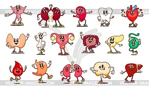 Groovy human body organ characters, anatomy - color vector clipart