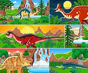 Dinosaur and reptile animals characters collage - vector clip art