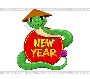 Asian horoscope cartoon snake with holiday banner - vector clipart