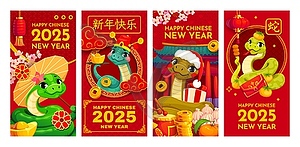 Happy Chinese New Year, funny horoscope snakes - vector clip art