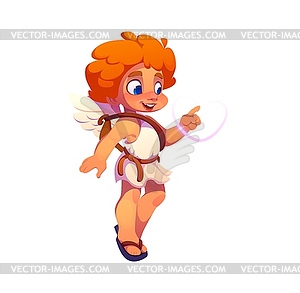 Cute Cupid or Cherub angel drawing heart in air - vector clipart