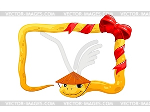 Cartoon asian horoscope snake frame with red bow - vector clipart / vector image