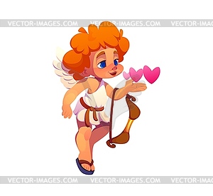 Cupid angel character with Valentine Day hearts - vector clipart