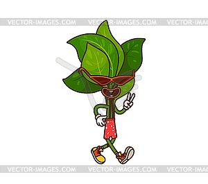 Cartoon groovy spinach veggie on summer vacation - vector image
