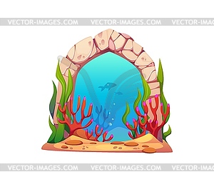 Game underwater sea portal, magic stone gate, door - vector clipart