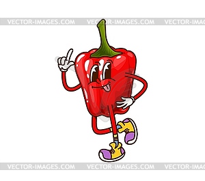 Cartoon groovy pepper vegetable character fitness - vector clip art